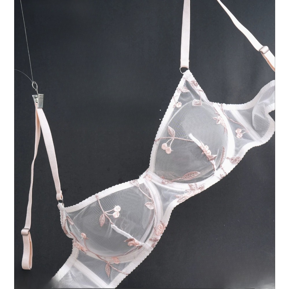 Sheer Mesh Bra - ชุดชั้นในเซ็กซี่ขายดีที่สุด ผ้าตาข่ายโปร่งใสปักลาย ชุดชั้นในบางเบาพิเศษ บราและกางเกงชั้นในแบบจีสตริง สวมใส่สบายสำหรับผู้หญิง ไซส์