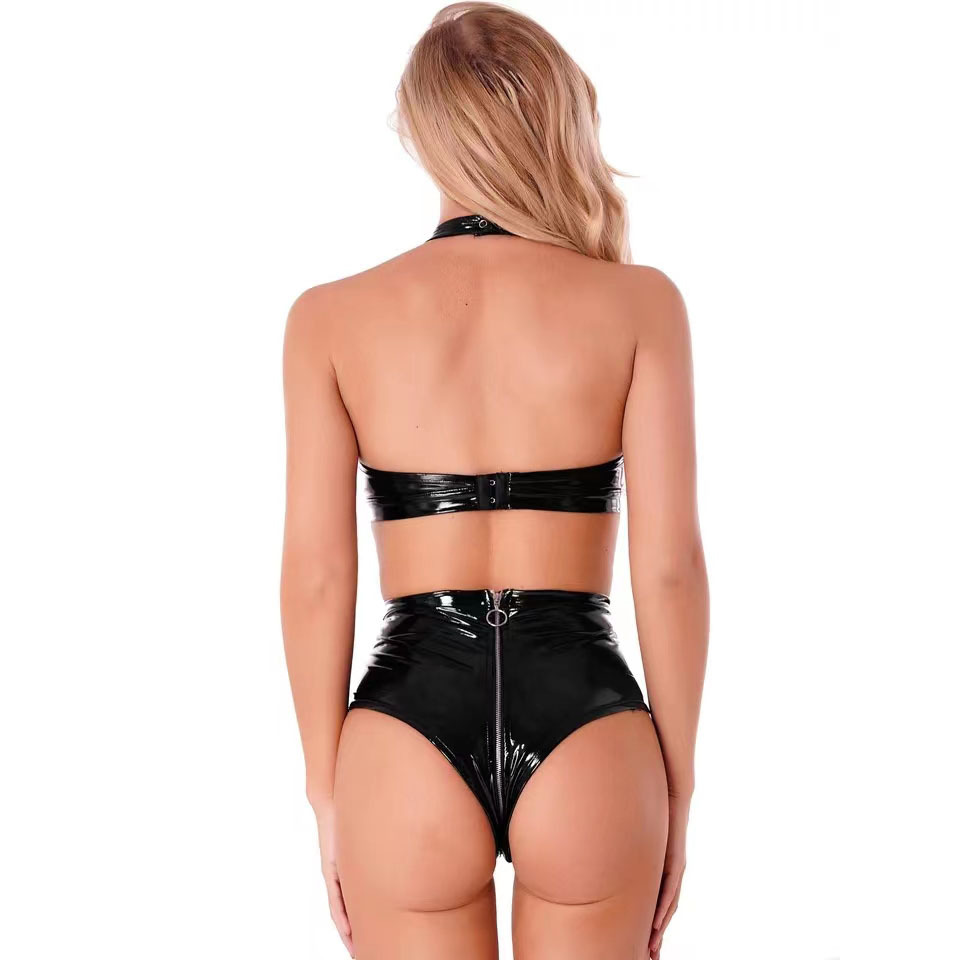 เซ็กซี่สีดําเงา Pu Latex ชุดชั - Minimizer Bra Women บทวิจารณ์และราคา